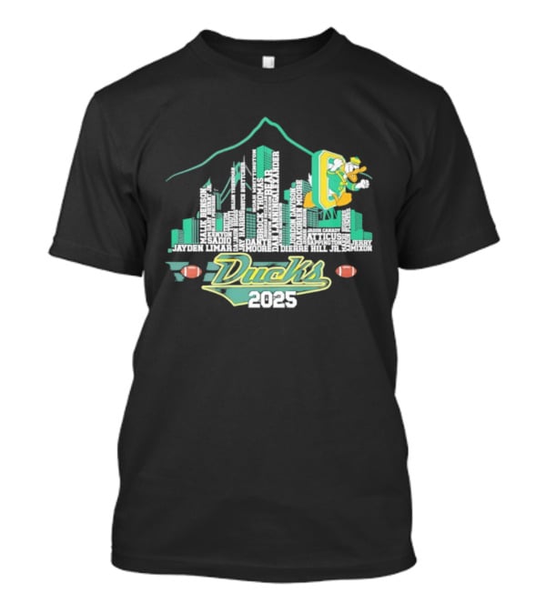 Oregon Ducks 2025 Mascot Football Cityscape T-Shirt