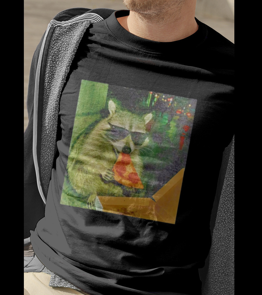 Raccoon Wearing Sunglasses Eating Pepperoni Pizza T-Shirt