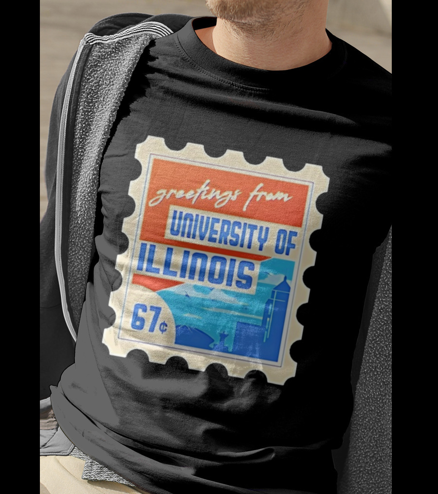 Greetings From University Of Illinois Stamp 67 Cents Iconic Design T-Shirt