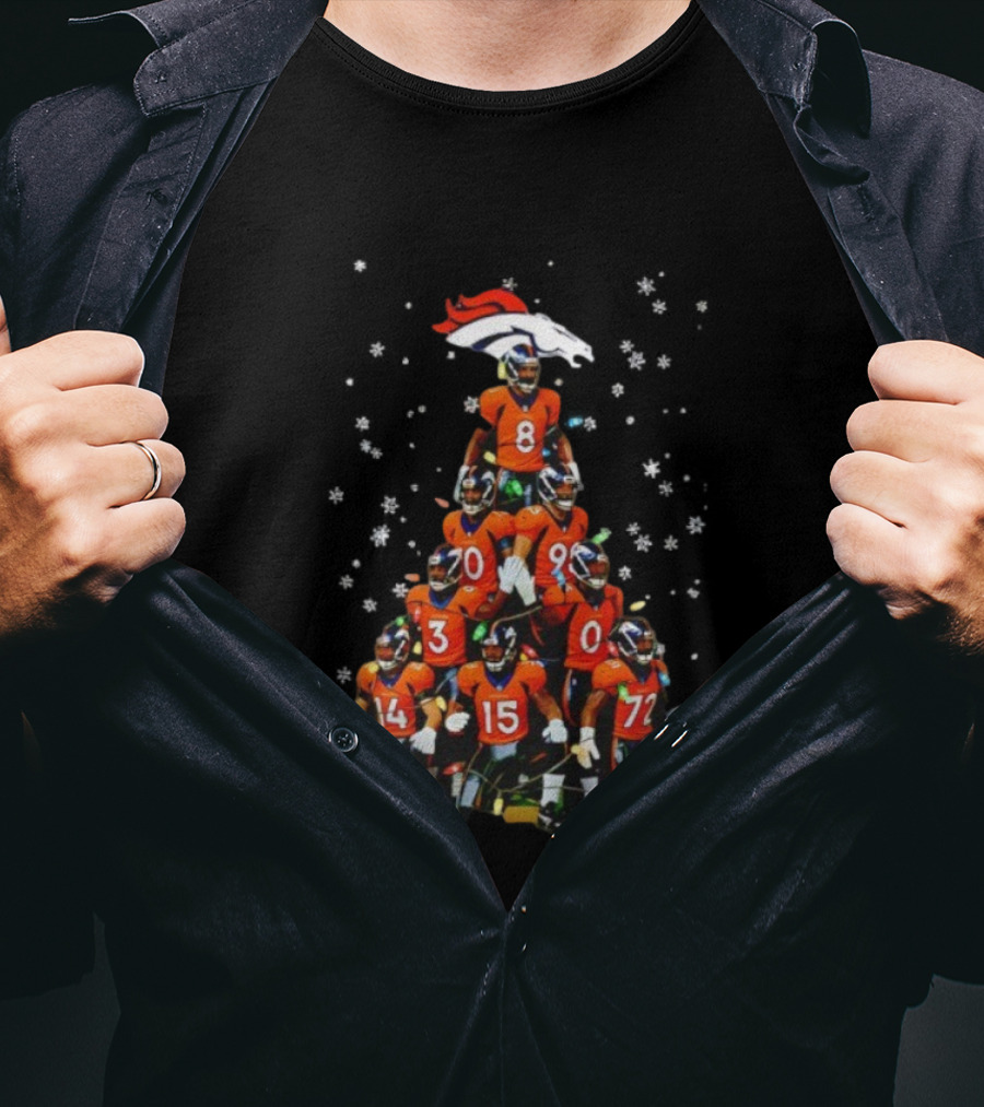 Broncos Super Bowl Trophy Christmas Tree Players Football Fan Apparel T-Shirt