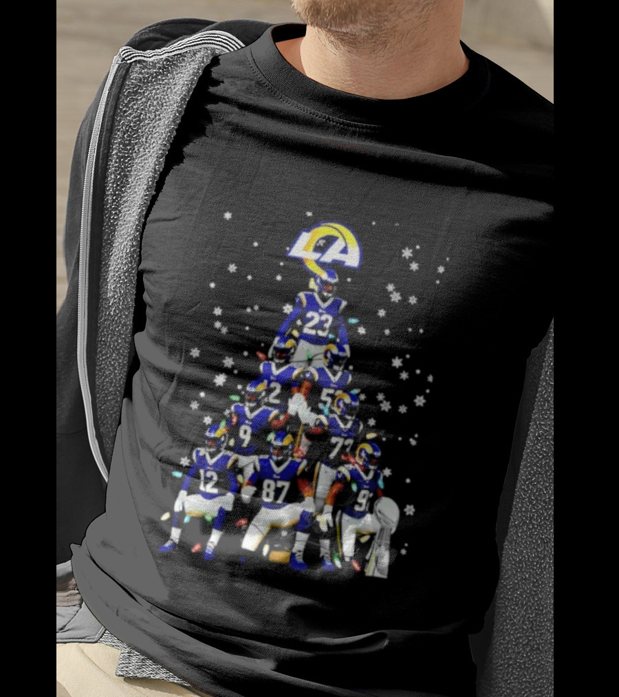 Los Angeles Rams Super Bowl Trophy Christmas Tree Player Formation T-Shirt