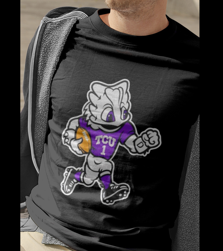 TCU SuperFrog Mascot Football Player With TCU 1 Jersey T-Shirt