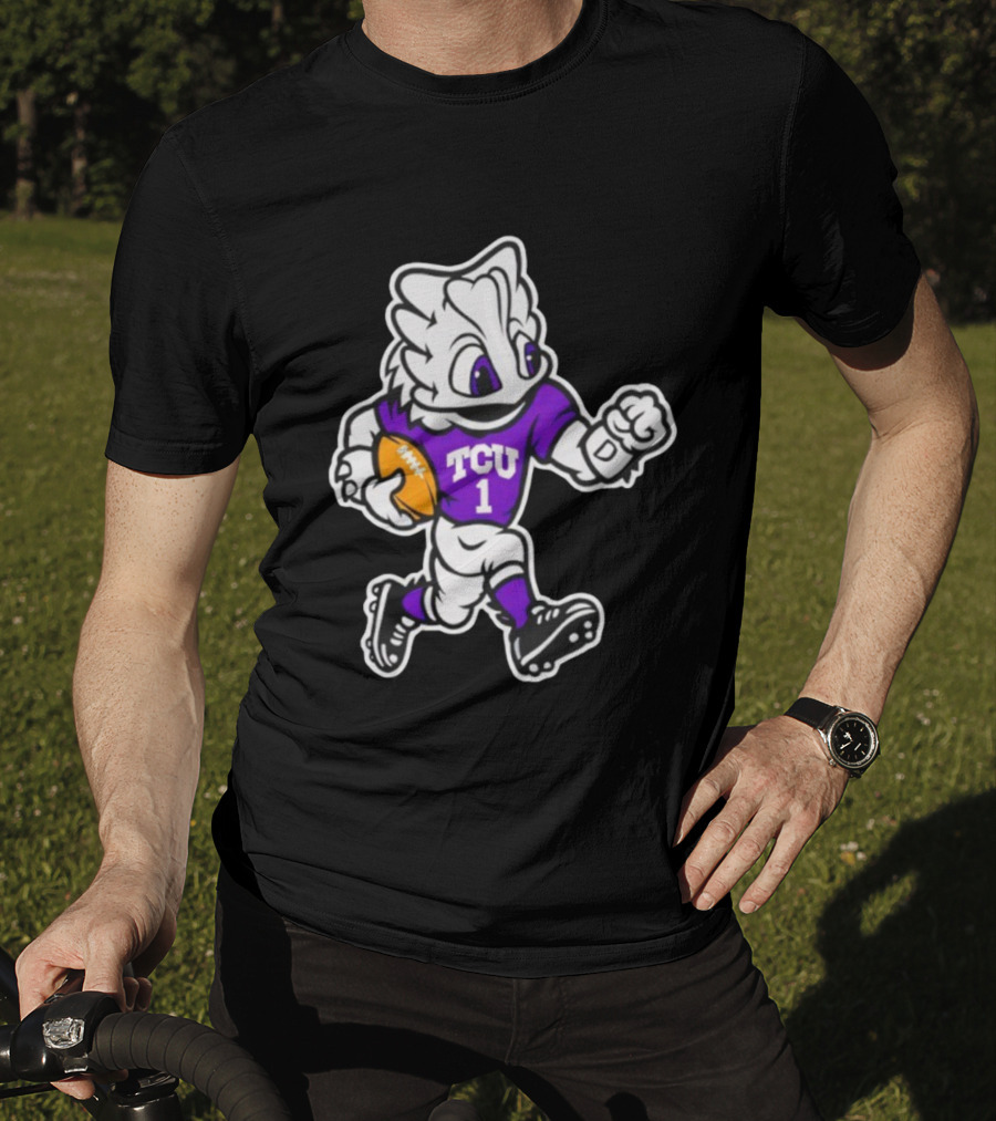 TCU SuperFrog Mascot Football Player With TCU 1 Jersey T-Shirt