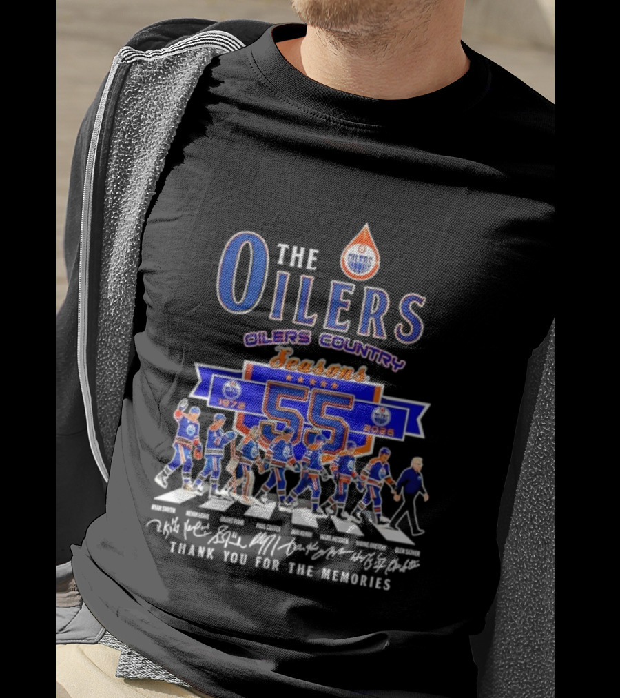Edmonton Oilers Country 55 Seasons 1972-2026 Signatures Abbey Road Thank You T-Shirt