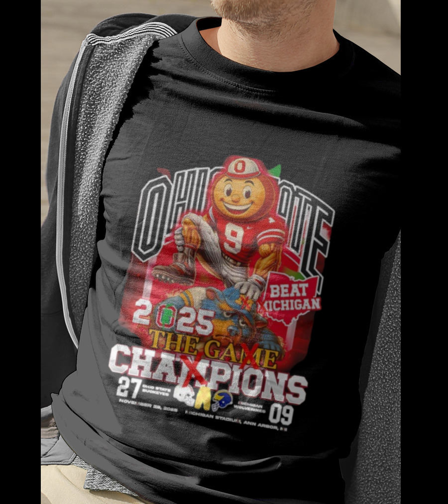 Ohio State Brutus Buckeye 2025 Beat Michigan The Game Champions 27-09 T-Shirt