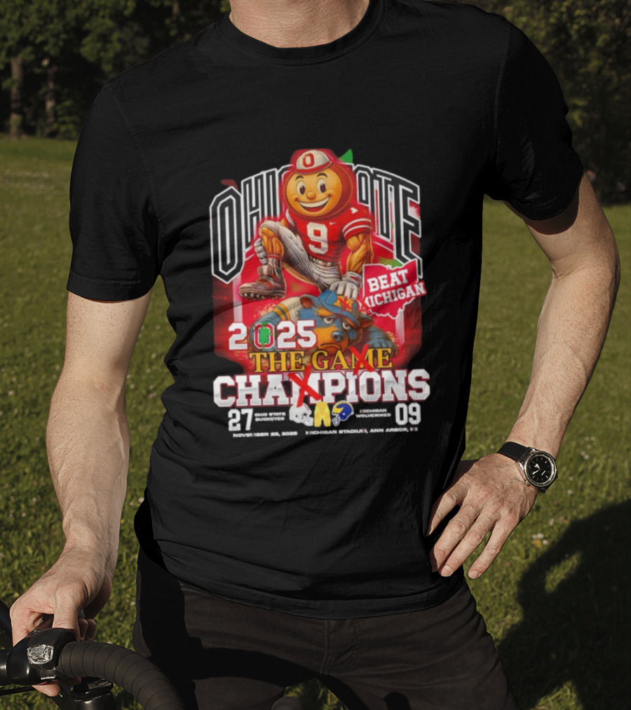 Ohio State Brutus Buckeye 2025 Beat Michigan The Game Champions 27-09 T-Shirt