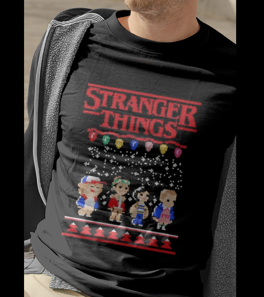 Stranger Things Christmas Characters Pixel Art Holiday Sweater Theme T-Shirt