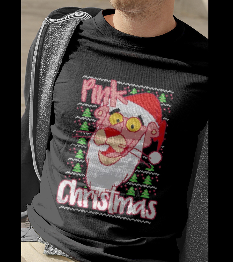 Pink Christmas Ugly Sweater Santa Hat Pink Panther T-Shirt