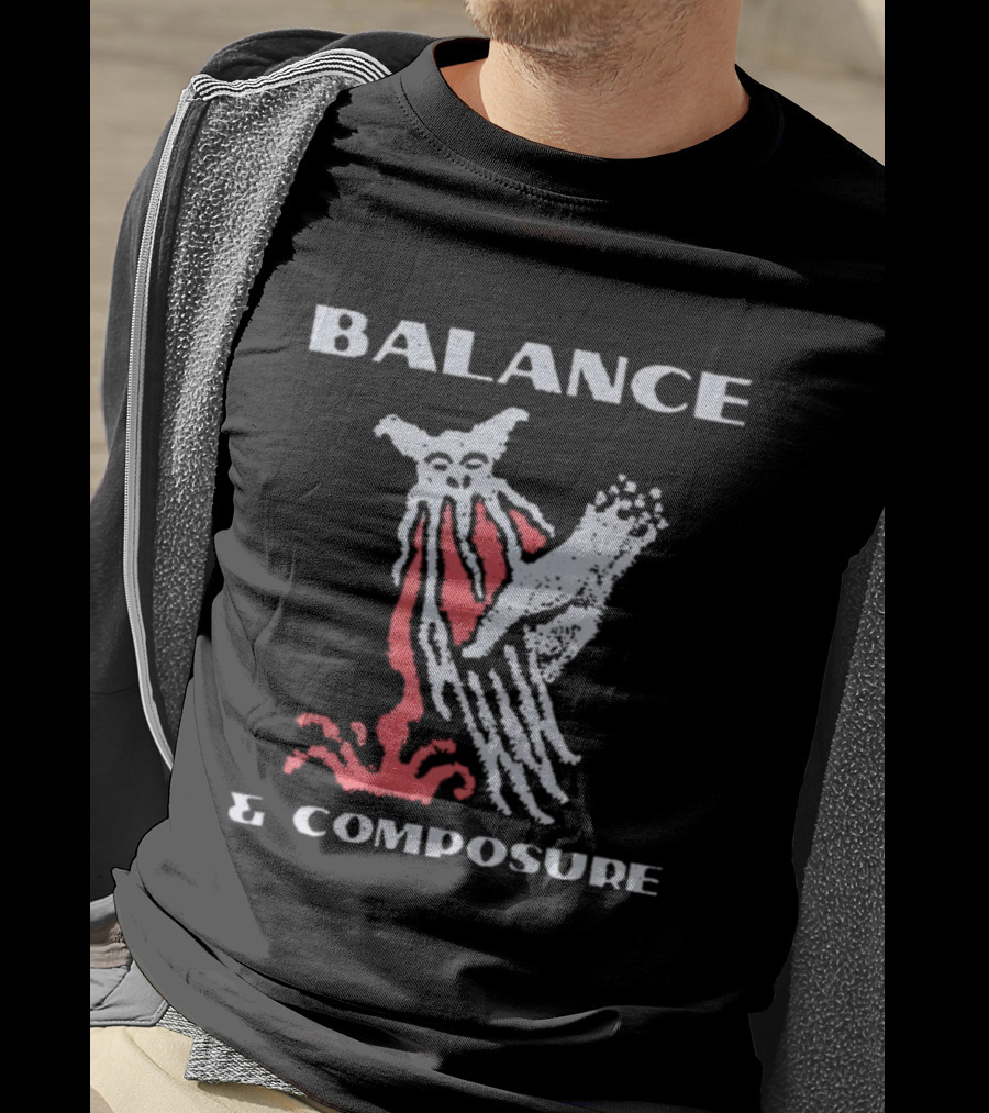 Balance And Composure Wyis Graphic Red White Owl Design T-Shirt