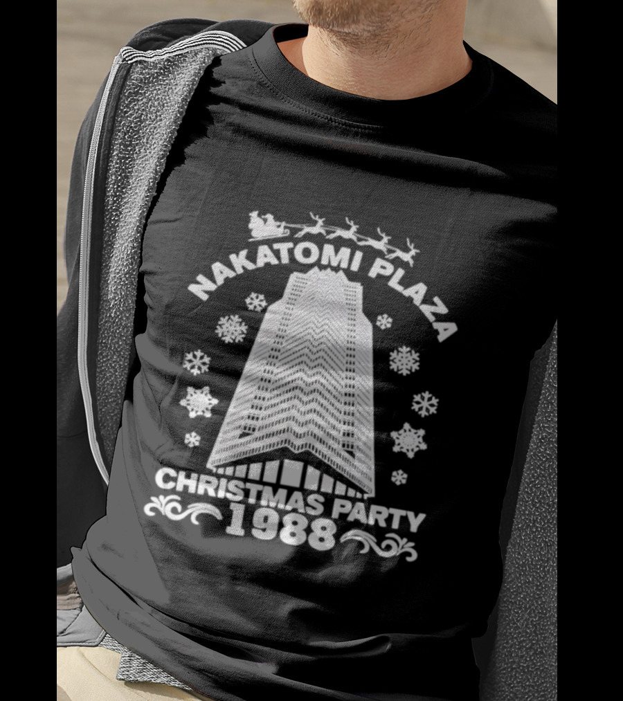 ```Die Hard Nakatomi Plaza Christmas Party 1988 Santa Sleigh Snowflakes Building``` T-Shirt
