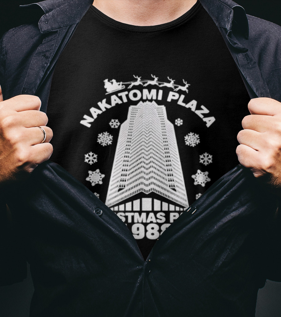 ```Die Hard Nakatomi Plaza Christmas Party 1988 Santa Sleigh Snowflakes Building``` T-Shirt