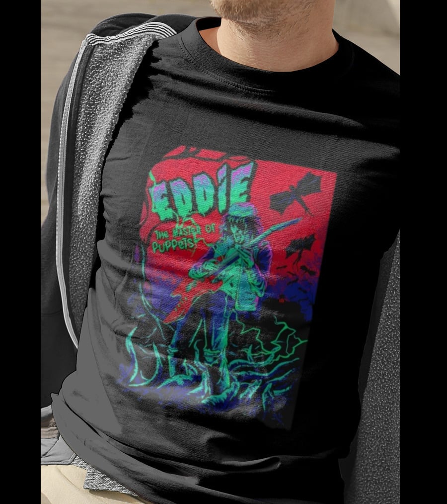 Eddie The Master Of Puppets Vintage Style Electric Guitar Player With Bats T-Shirt