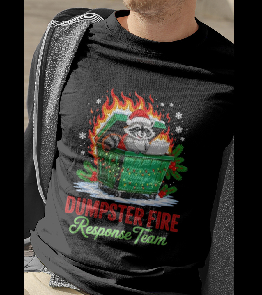Dumpster Fire Response Team Raccoon Christmas Leader T-Shirt