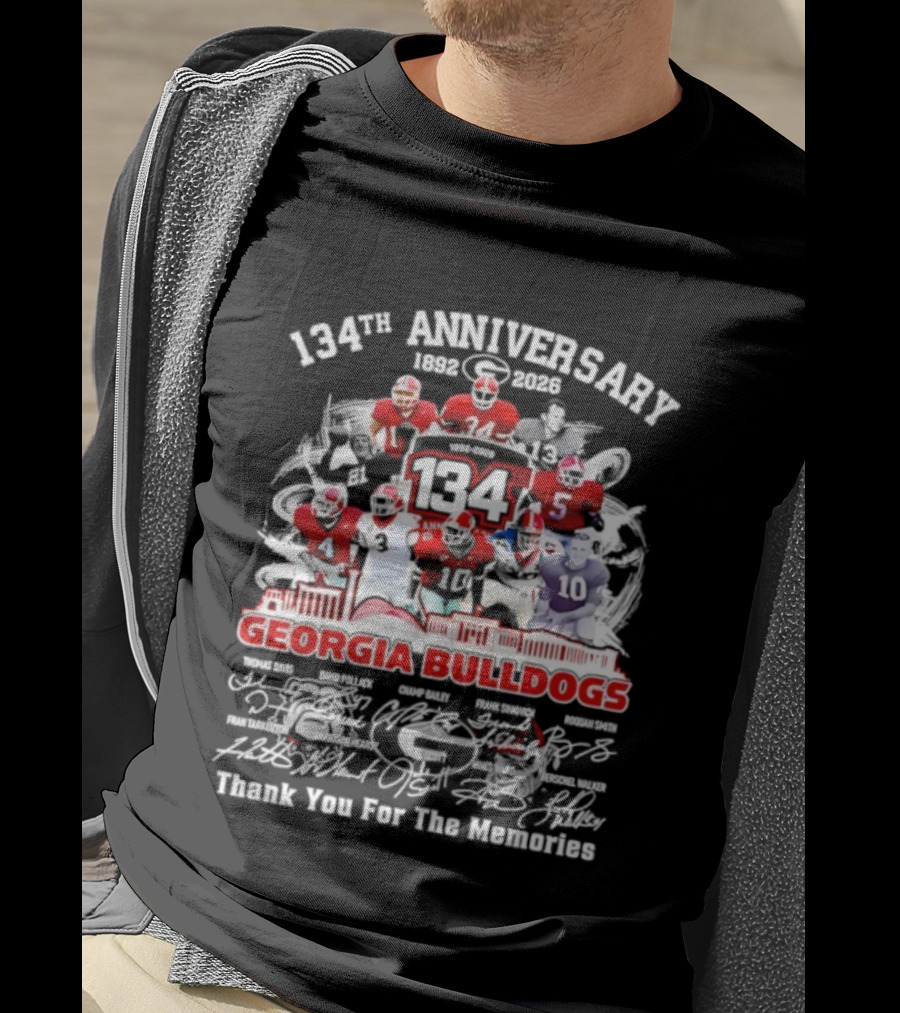 Georgia Bulldogs 134th Anniversary All Players Signatures Thank You For The Memories T-Shirt