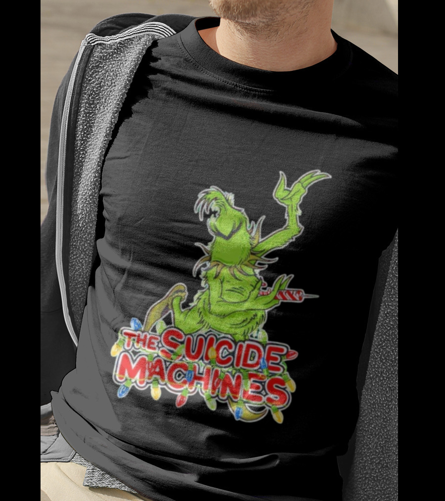 The Suicide Machines Grinch Holding Candy Cane With Christmas Lights T-Shirt