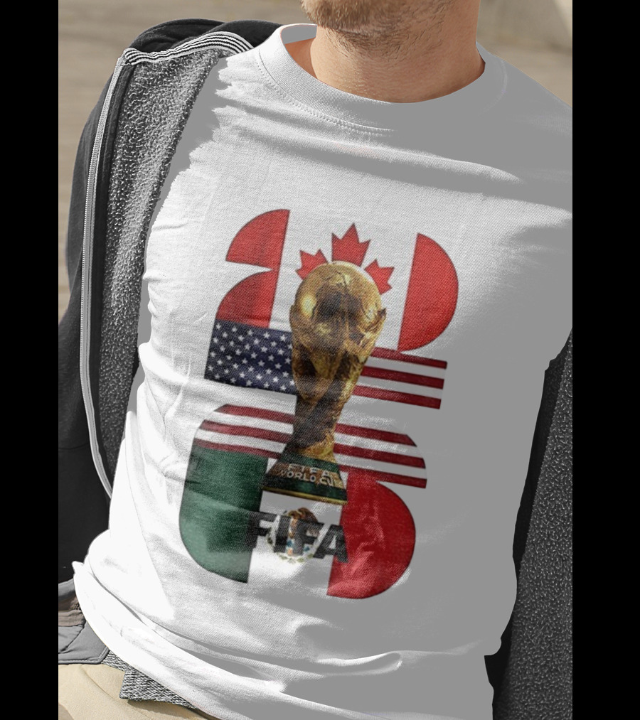 FIFA World Cup 2026 Canada USA Mexico Trophy Flags T-Shirt