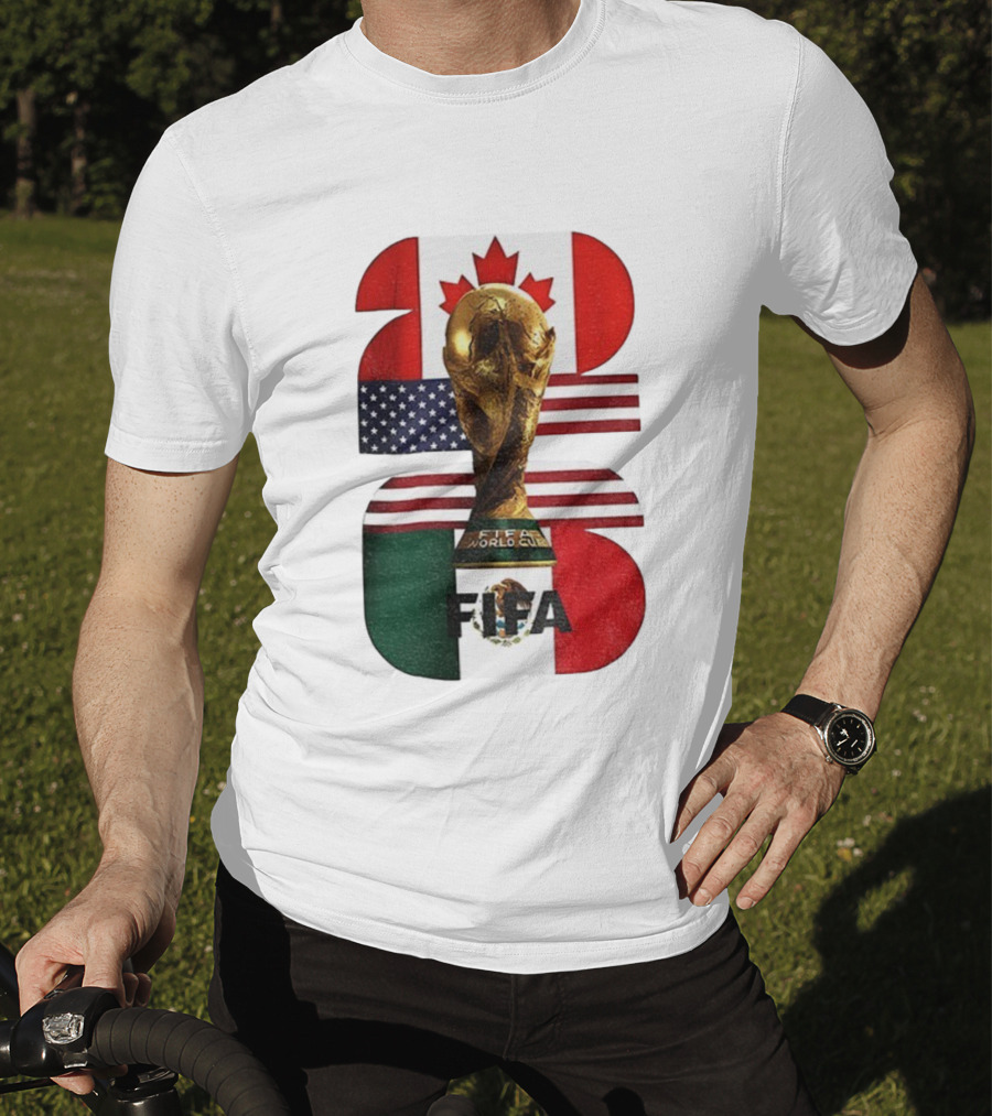 FIFA World Cup 2026 Canada USA Mexico Trophy Flags T-Shirt