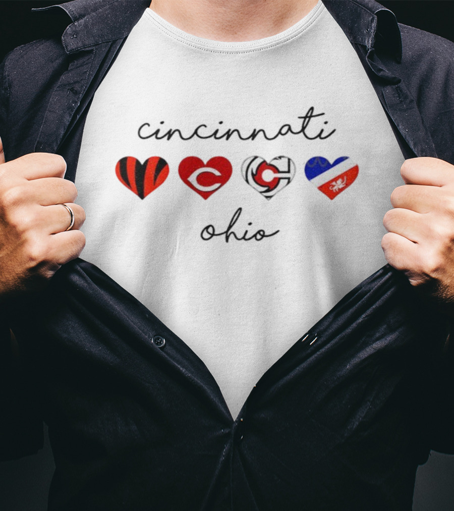 Cincinnati Ohio Sports Hearts Bengals Reds Cyclones FCC T-Shirt