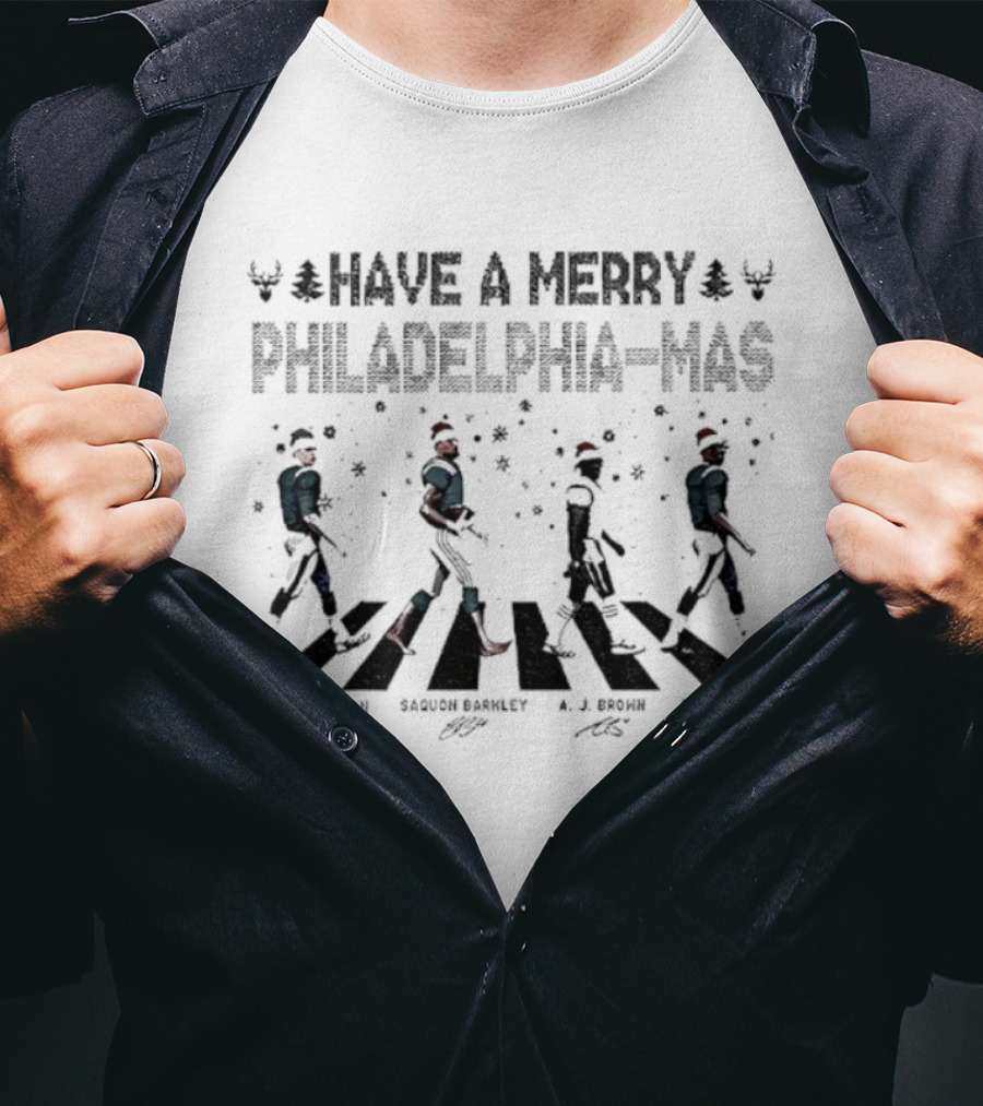 Have A Merry Philadelphia Eagles Mas Christmas Abbey Road Baseball Players Snowflakes T-Shirt