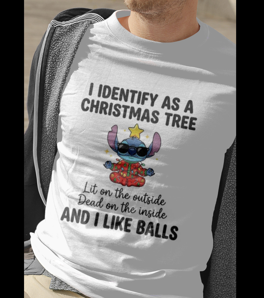 Stitch I Identify As A Christmas Tree Lit On The Outside Dead On The Inside And I Like Balls Christmas Pajama Star Glasses T-Shirt