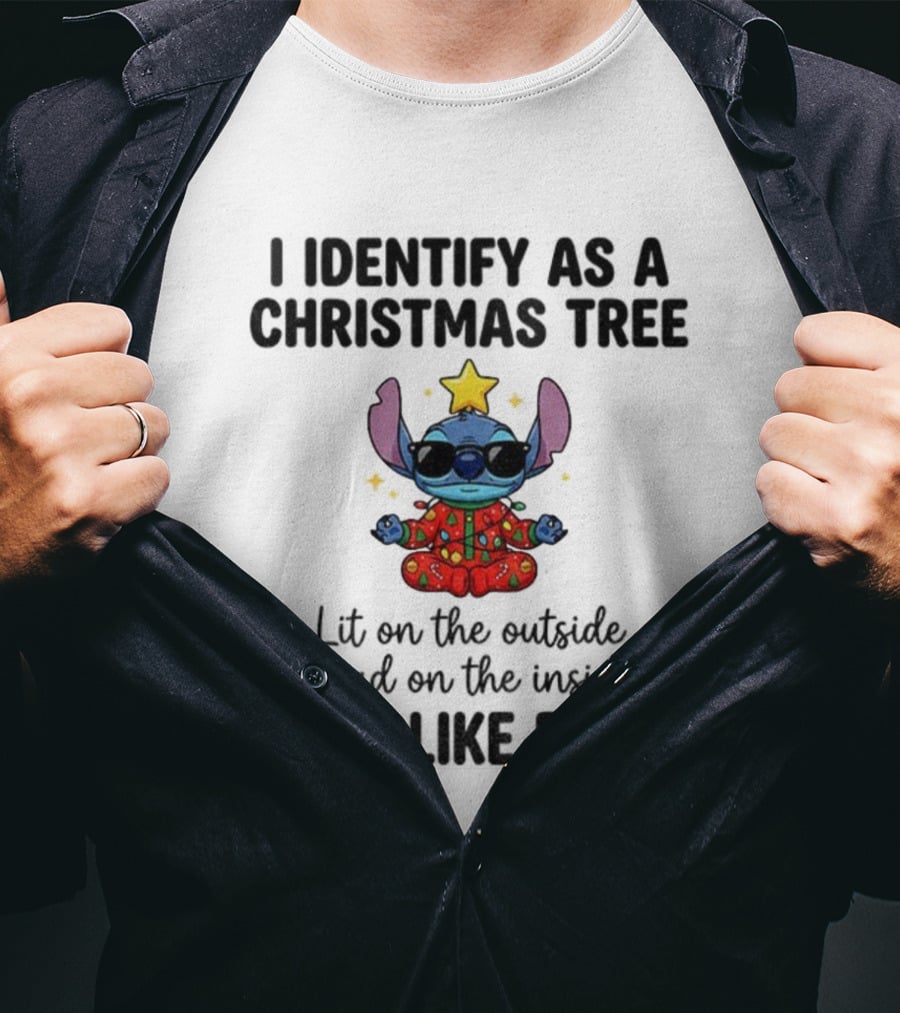 Stitch I Identify As A Christmas Tree Lit On The Outside Dead On The Inside And I Like Balls Christmas Pajama Star Glasses T-Shirt