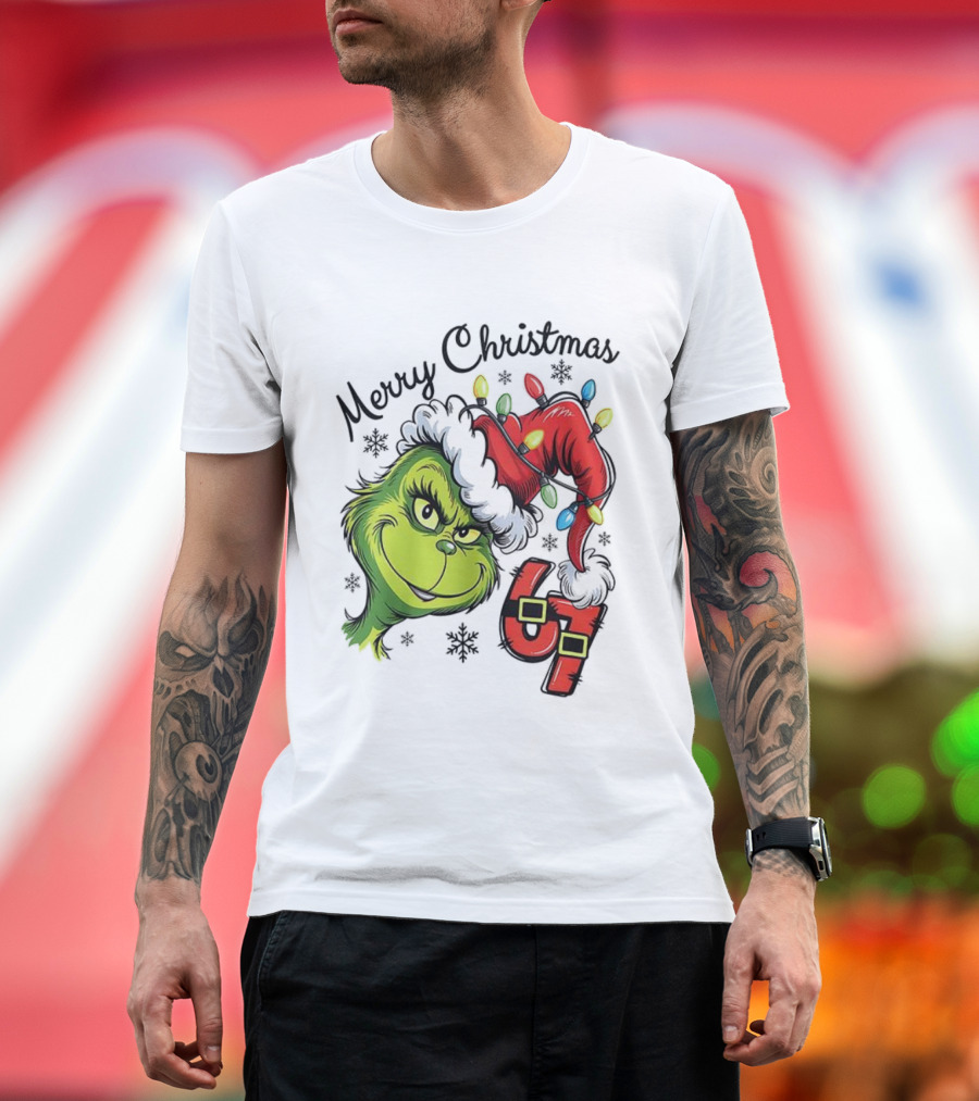 Grinch Merry Christmas 67 Festive Santa Hat Holiday Spirit T-Shirt