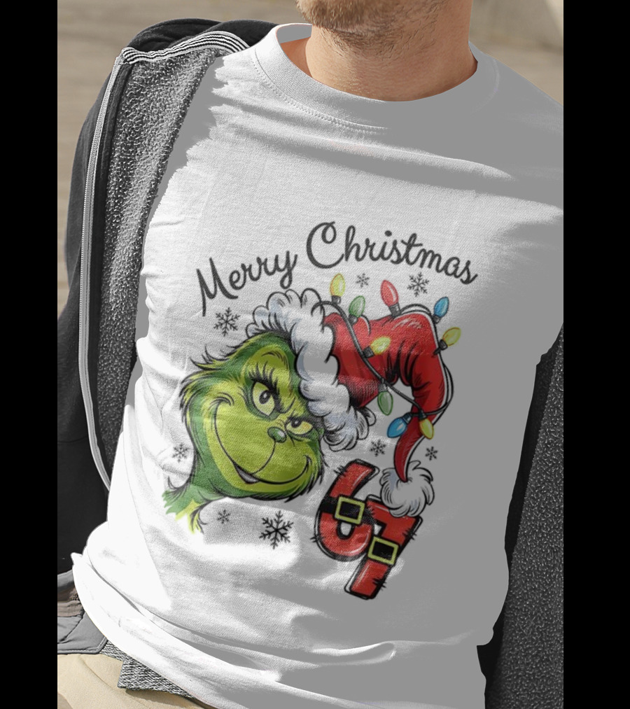 Grinch Merry Christmas 67 Festive Santa Hat Holiday Spirit T-Shirt