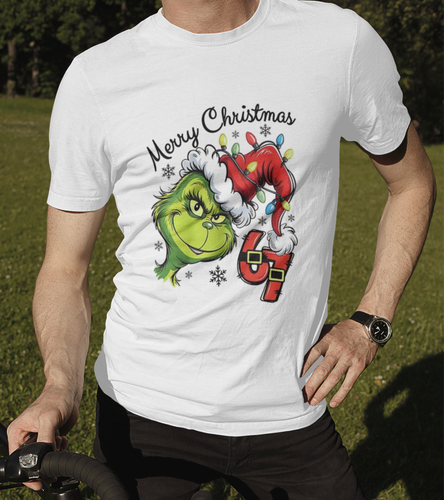Grinch Merry Christmas 67 Festive Santa Hat Holiday Spirit T-Shirt