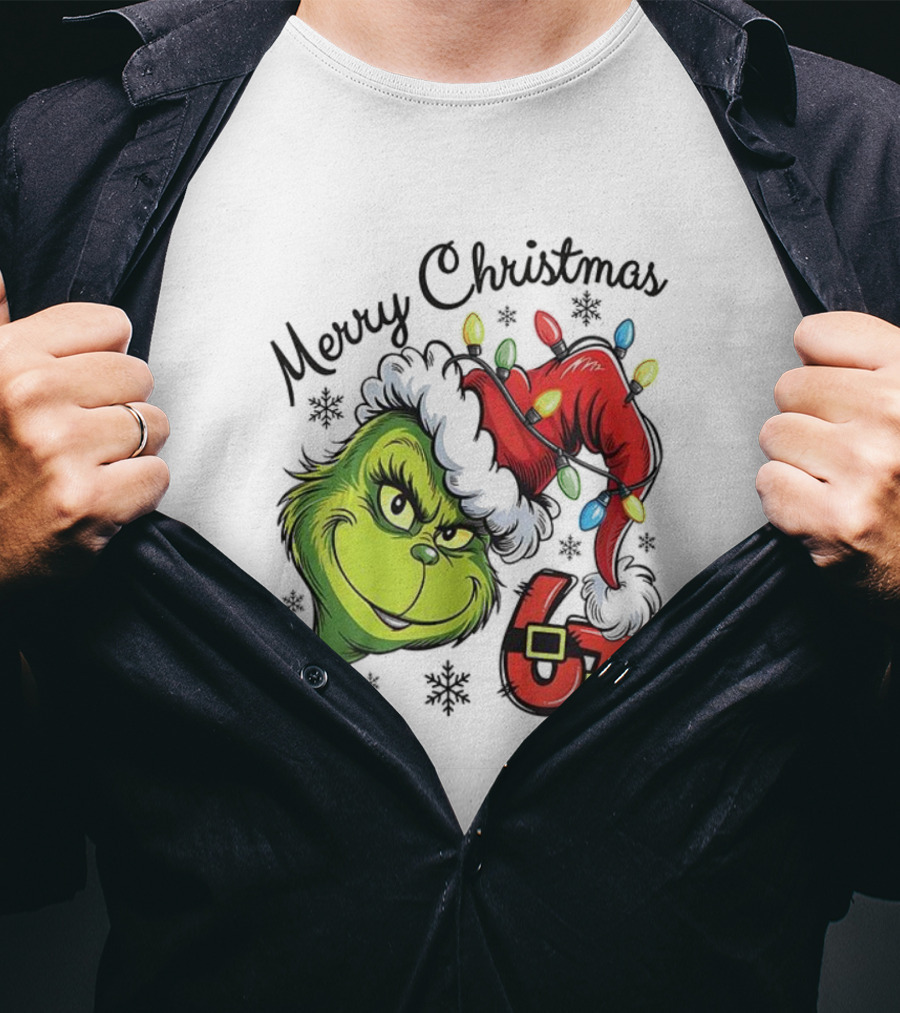 Grinch Merry Christmas 67 Festive Santa Hat Holiday Spirit T-Shirt