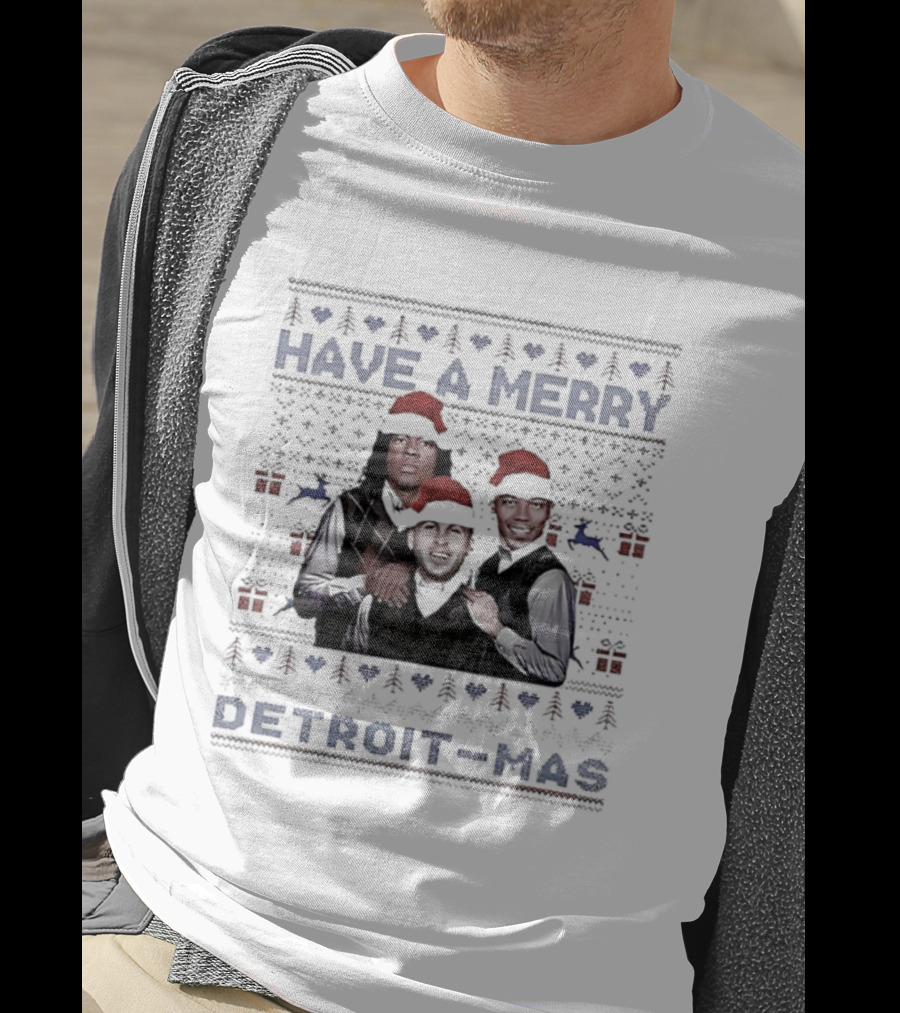 Jared Goff Jahmyr Gibbs Amon Ra St Brown Detroit Lions Have A Merry Detroit-mas T-Shirt