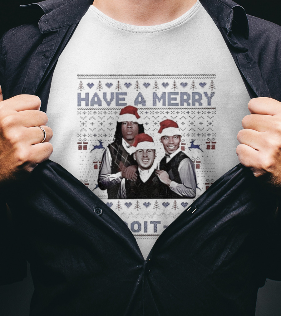 Jared Goff Jahmyr Gibbs Amon Ra St Brown Detroit Lions Have A Merry Detroit-mas T-Shirt