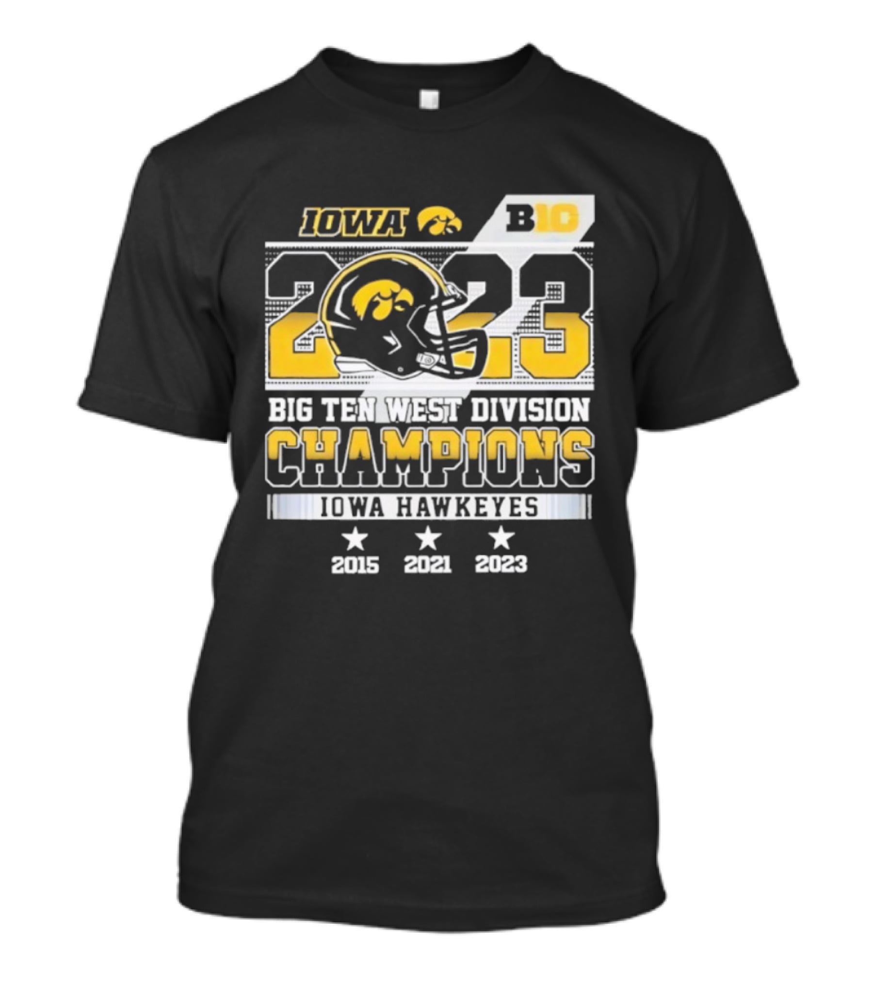 Iowa Hawkeyes Big Ten West Division Champions 2023 Helmet Logo With 2015 2021 Titles T-Shirt
