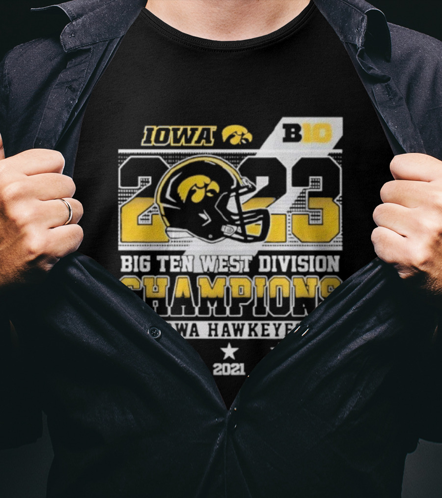Iowa Hawkeyes Big Ten West Division Champions 2023 Helmet Logo With 2015 2021 Titles T-Shirt
