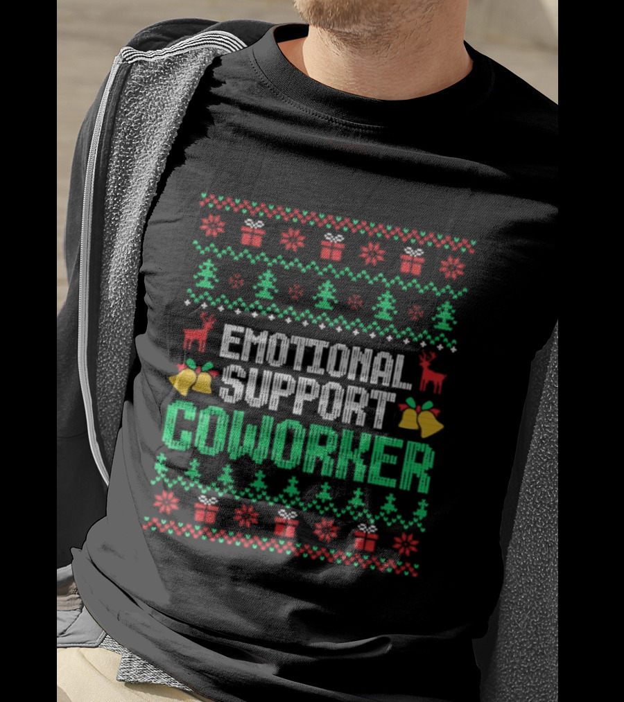 Emotional Support Coworker Ugly Christmas Sweater Reindeer Trees T-Shirt