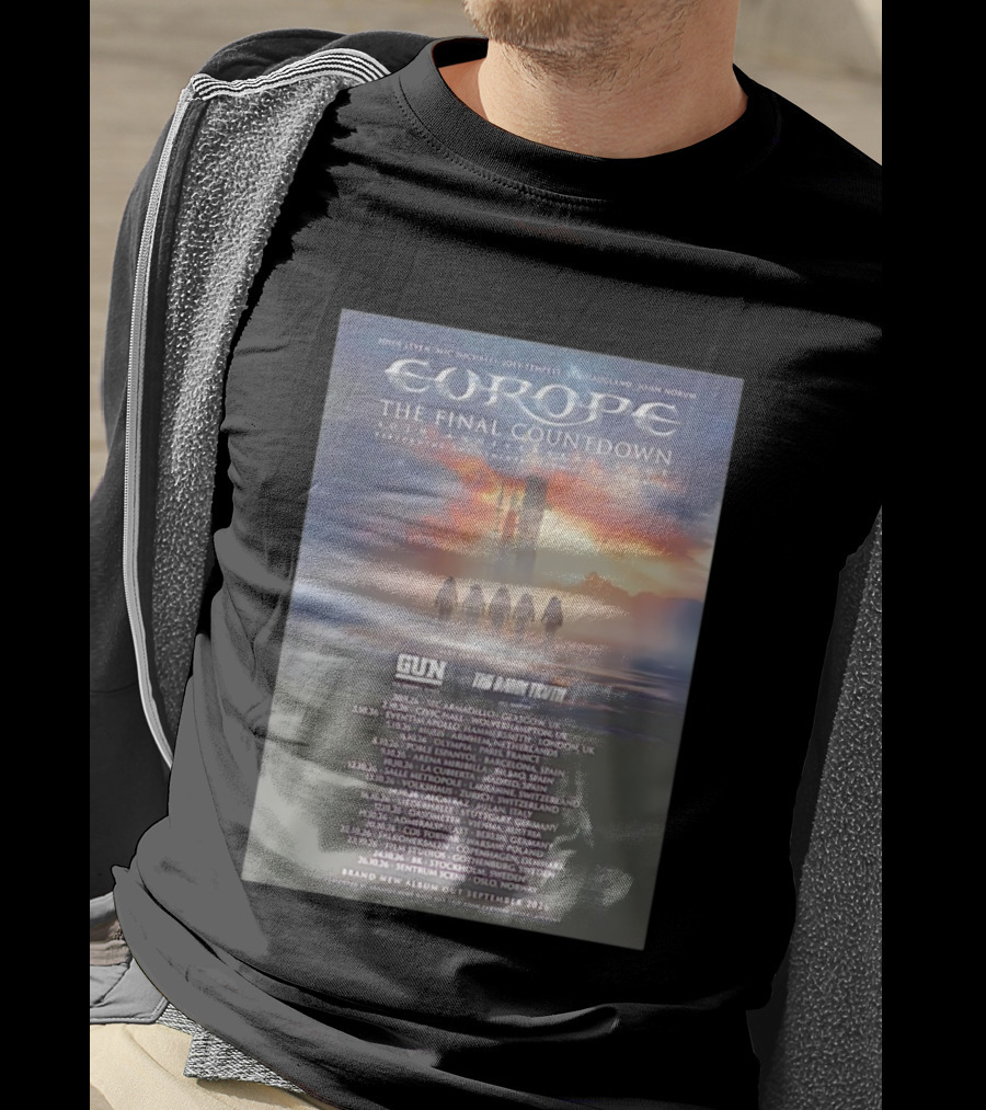 Europe The Final Countdown 40th Anniversary Tour 2026 Featuring Gun And The Damn Truth Live Performances And New Album Release Dates T-Shirt