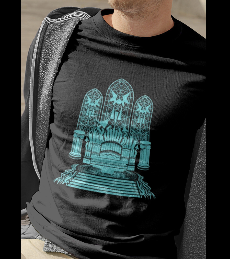 Stained Glass Organ Throne With Gothic Cathedral Window Arches T-Shirt