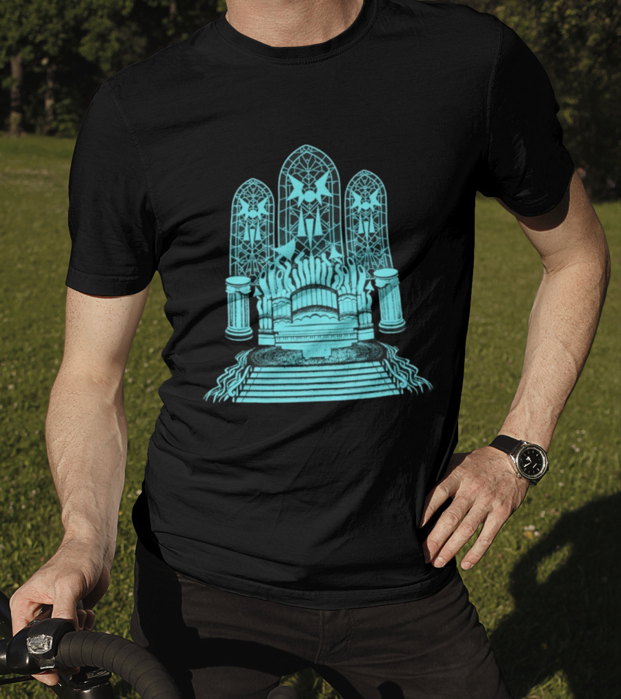 Stained Glass Organ Throne With Gothic Cathedral Window Arches T-Shirt