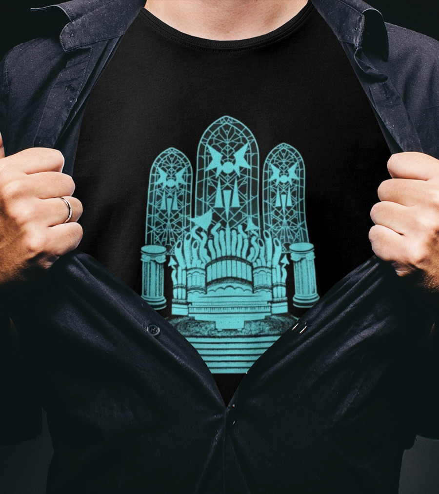 Stained Glass Organ Throne With Gothic Cathedral Window Arches T-Shirt