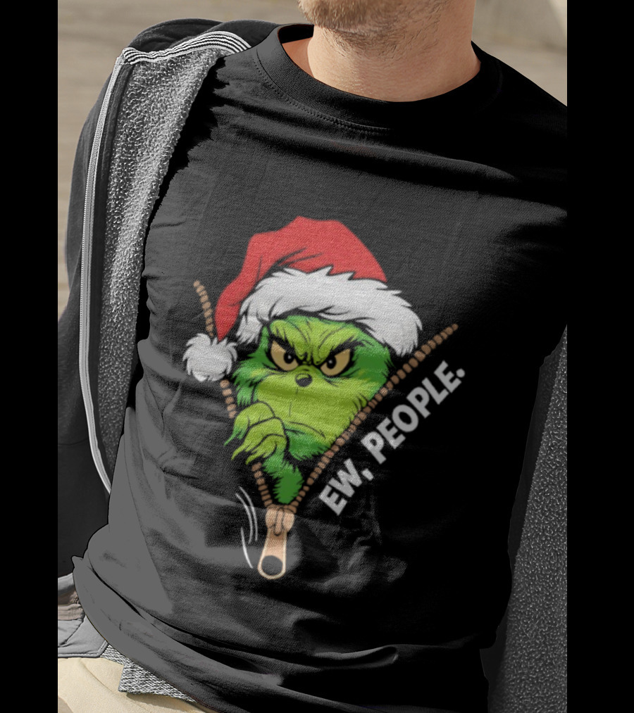 Grinch Ew People Christmas Green Monster Santa Hat T-Shirt