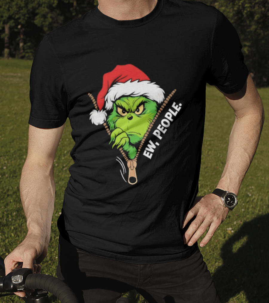Grinch Ew People Christmas Green Monster Santa Hat T-Shirt
