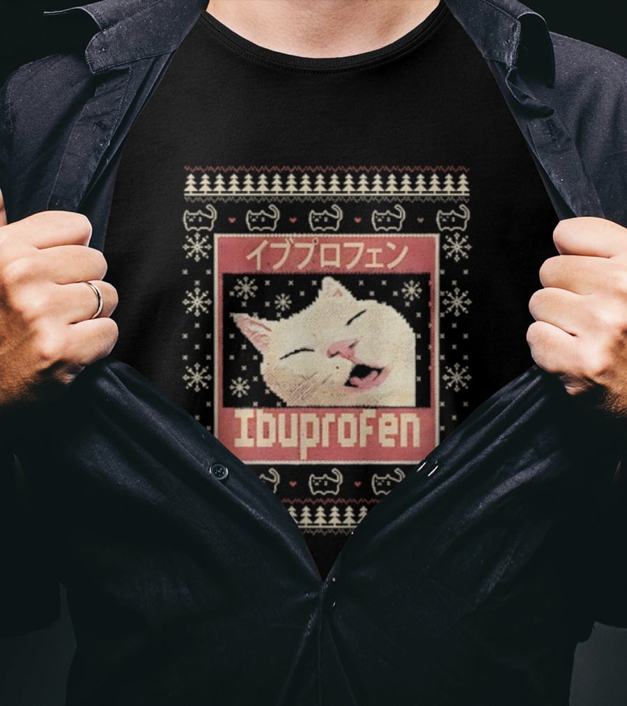 Ibuprofen Cat Sleeping Christmas Ugly Meme Sweater T-Shirt