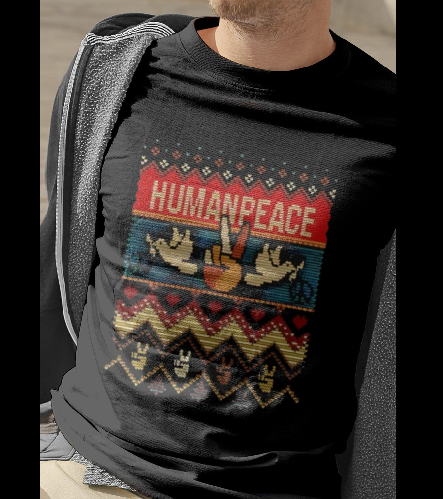 Humanpeace Christmas Hand Sign Dove Peace Ugly T-Shirt