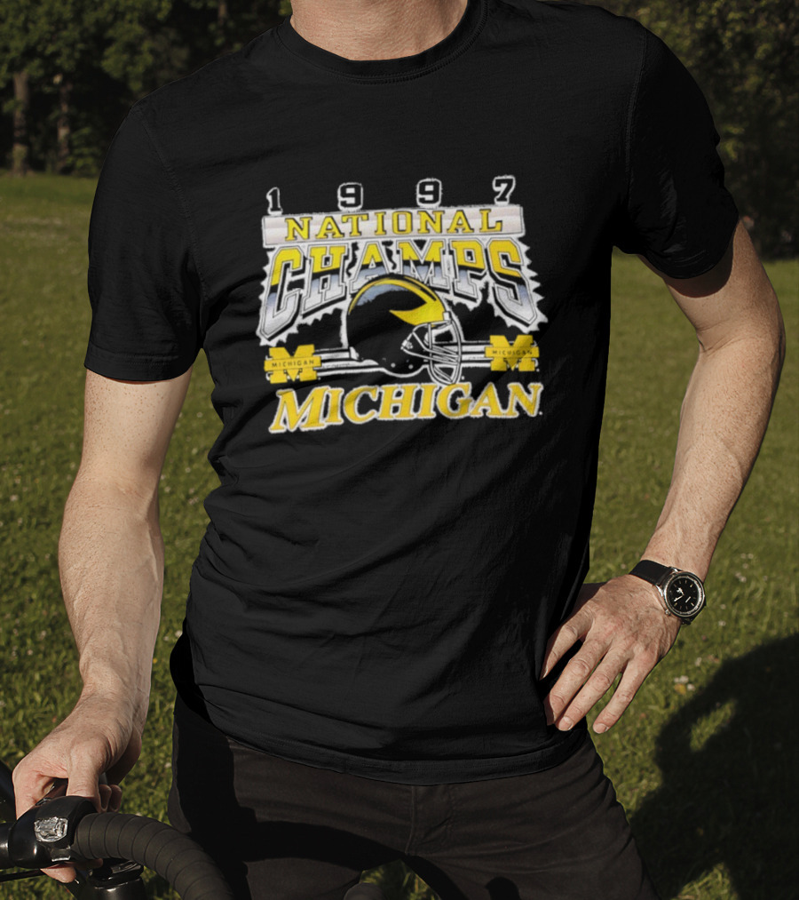 1997 Michigan National Champs Wolverines Football Helmet Vintage T-Shirt