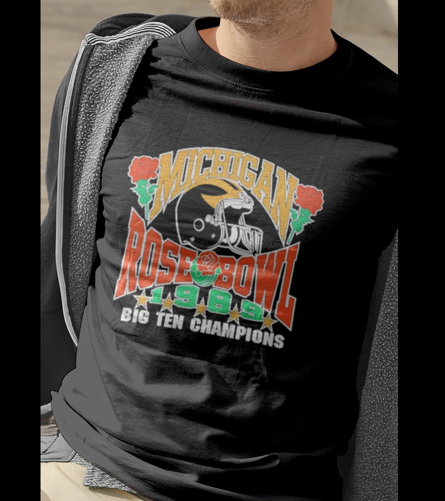 Michigan Wolverines Rose Bowl 1989 Big Ten Champions Helmet Roses T-Shirt