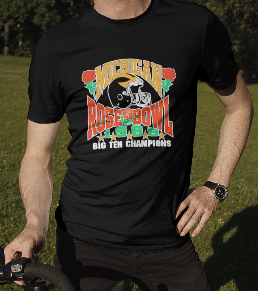 Michigan Wolverines Rose Bowl 1989 Big Ten Champions Helmet Roses T-Shirt