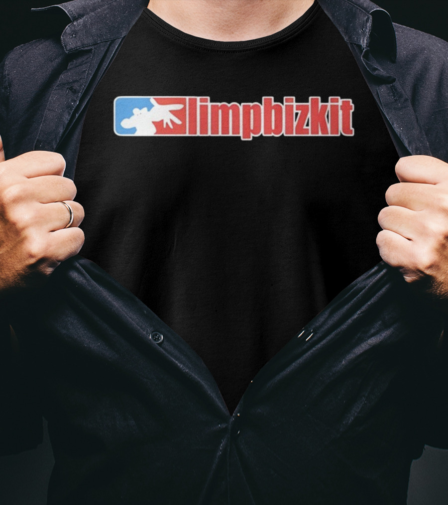 Limp Bizkit MLB Style Hand Gesture Text T-Shirt