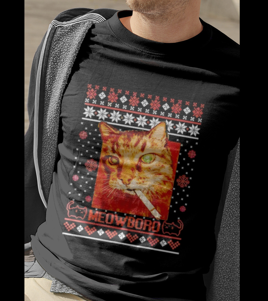 Meowboro Smoking Cat Christmas Ugly Funny Holiday T-Shirt