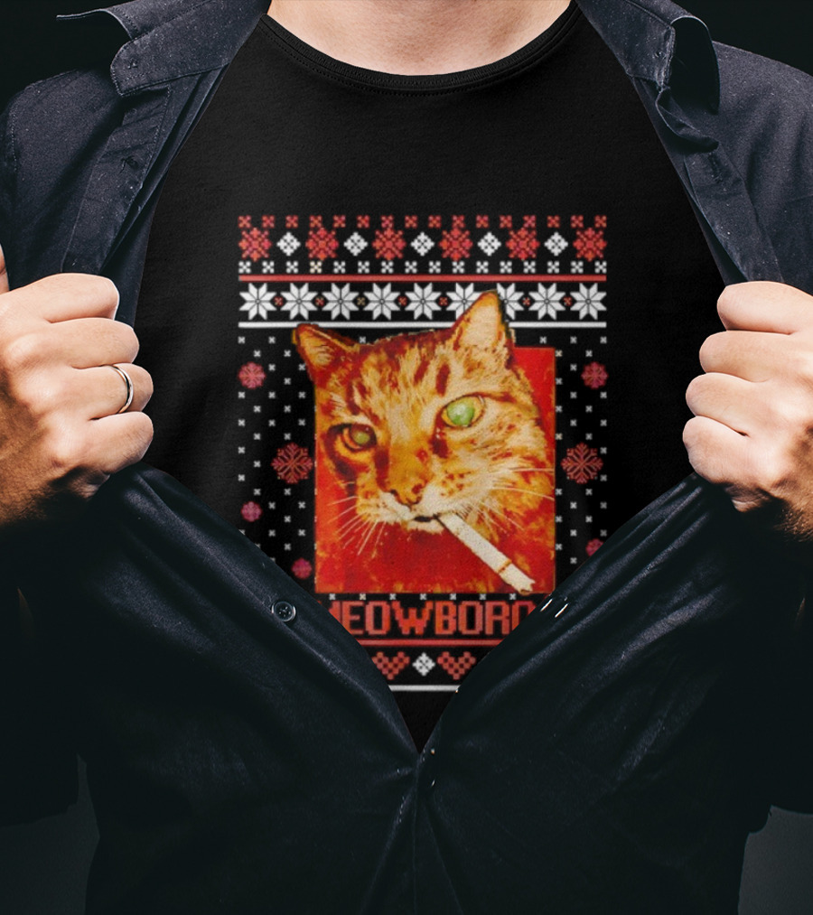 Meowboro Smoking Cat Christmas Ugly Funny Holiday T-Shirt