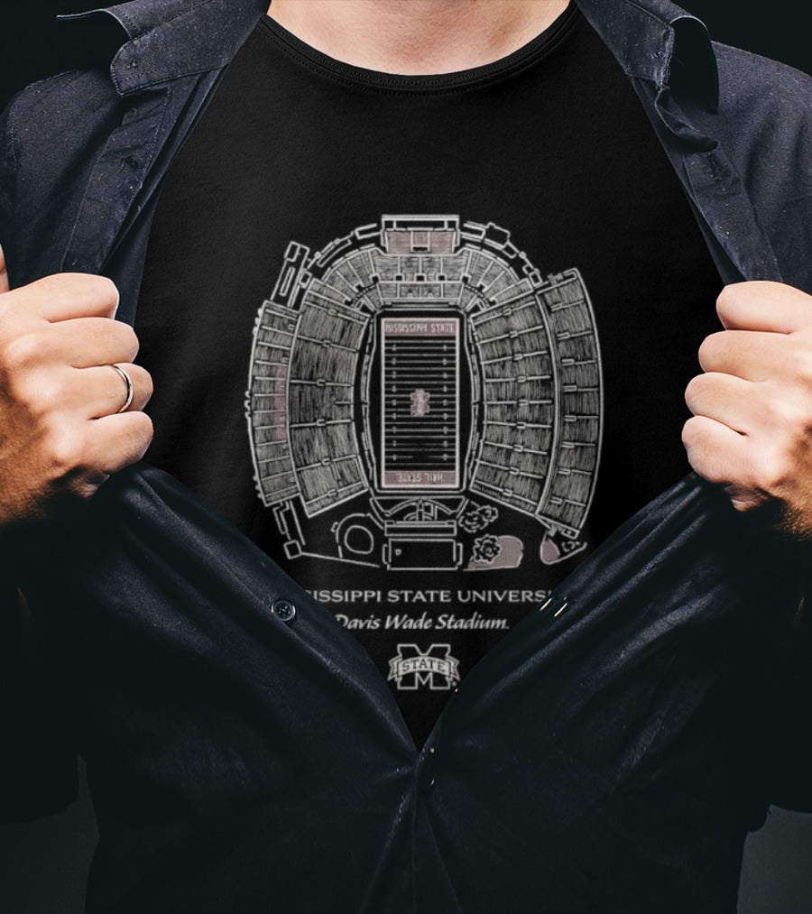 Mississippi State University Davis Wade Stadium Blueprint Stadium Layout Architecture Plan T-Shirt