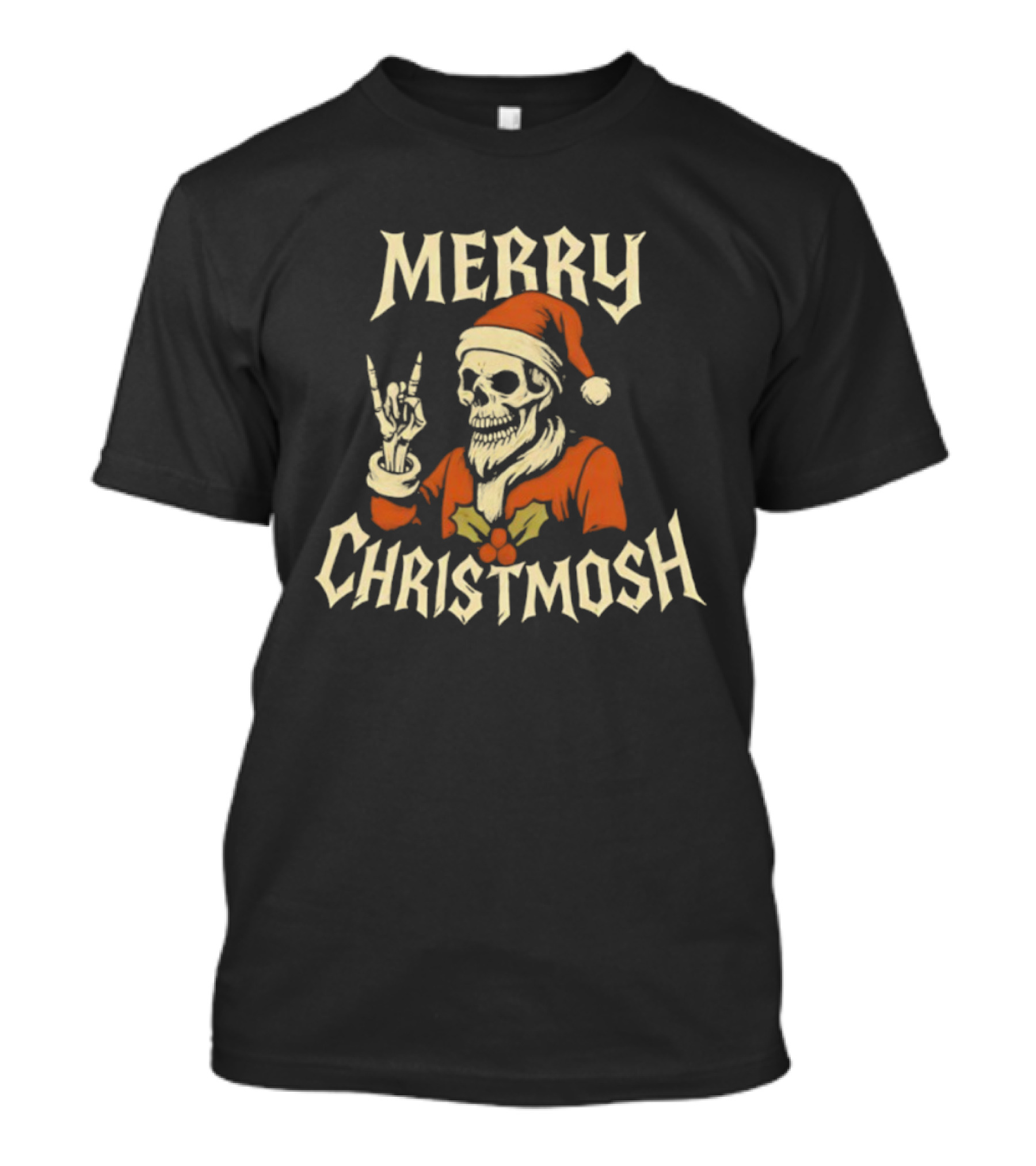 Santa Skeleton Rock And Roll Hand Merry Christmosh Christmas T-Shirt